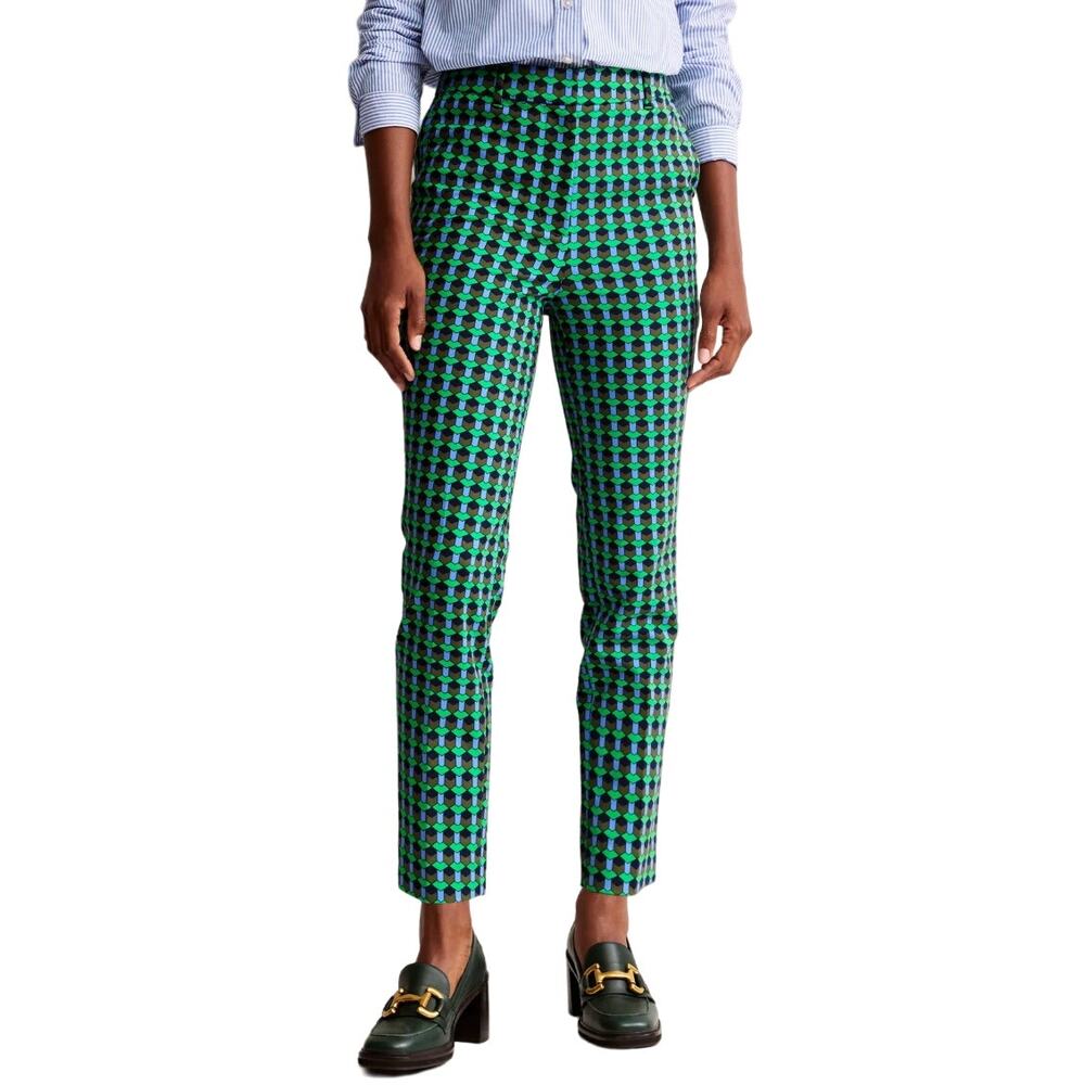 Boden Highgate Printed Pants in Bright Green Terrace Geo, Size 6R